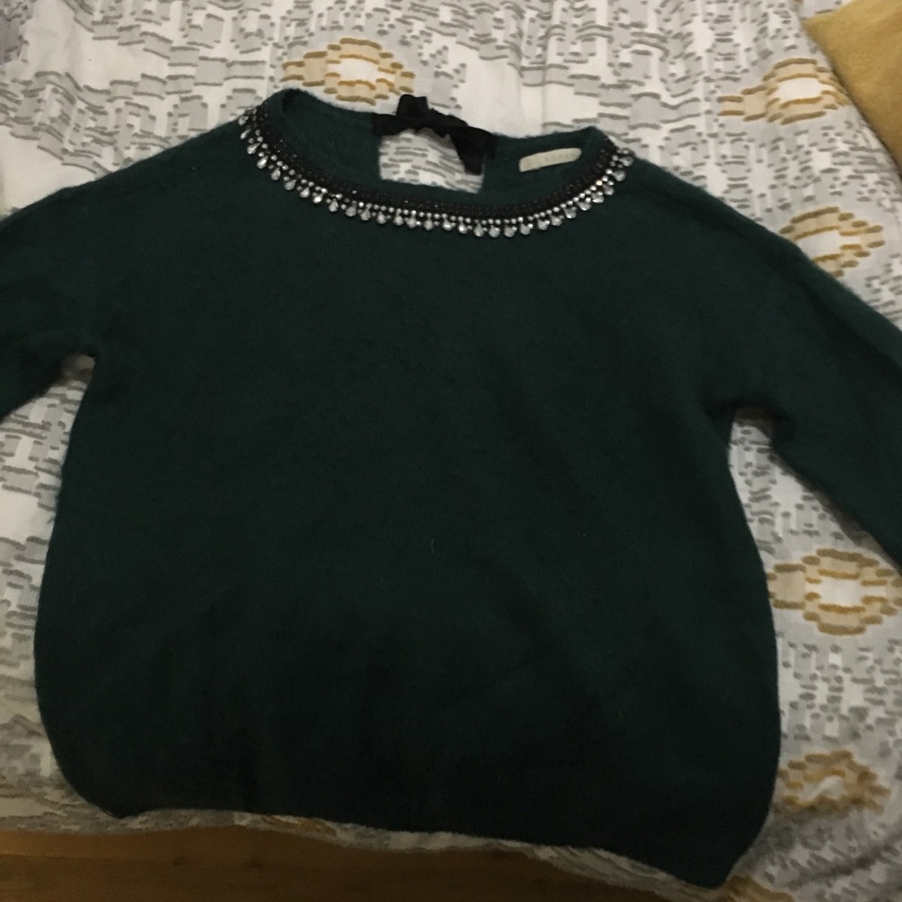 Hinge Oversize Green Jeweled Sweater